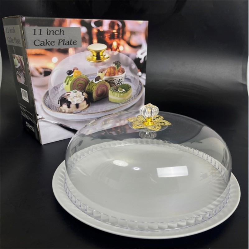 Cake tray, home fruit tasting plate with lid, glass cover, transparent tasting plate, dessert, pastry and bread display plate Application Scenario