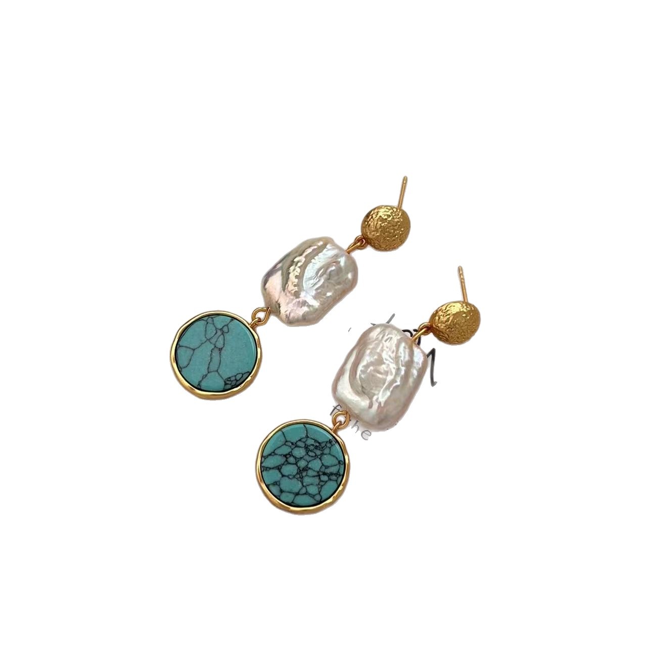Blue turquoise earrings, fashionable and niche design, individual, light luxury and high-end feel, Baroque pearl earrings, women's accessories wholesale Item Picture