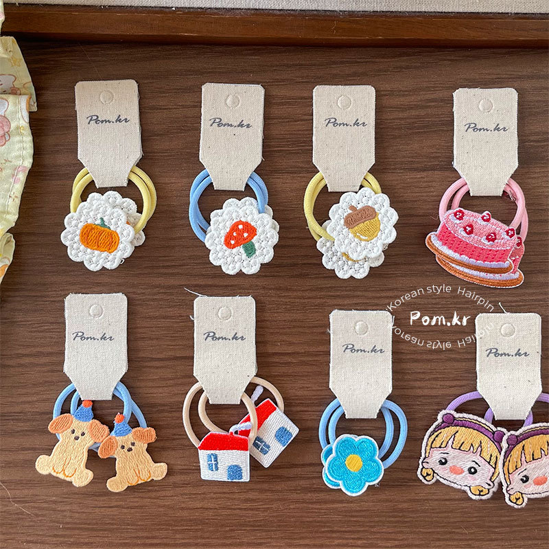 New Korean-style cartoon children's fabric high-elasticity rubber band, cute flower double ponytail matching hair band, sweet hair accessory details Picture