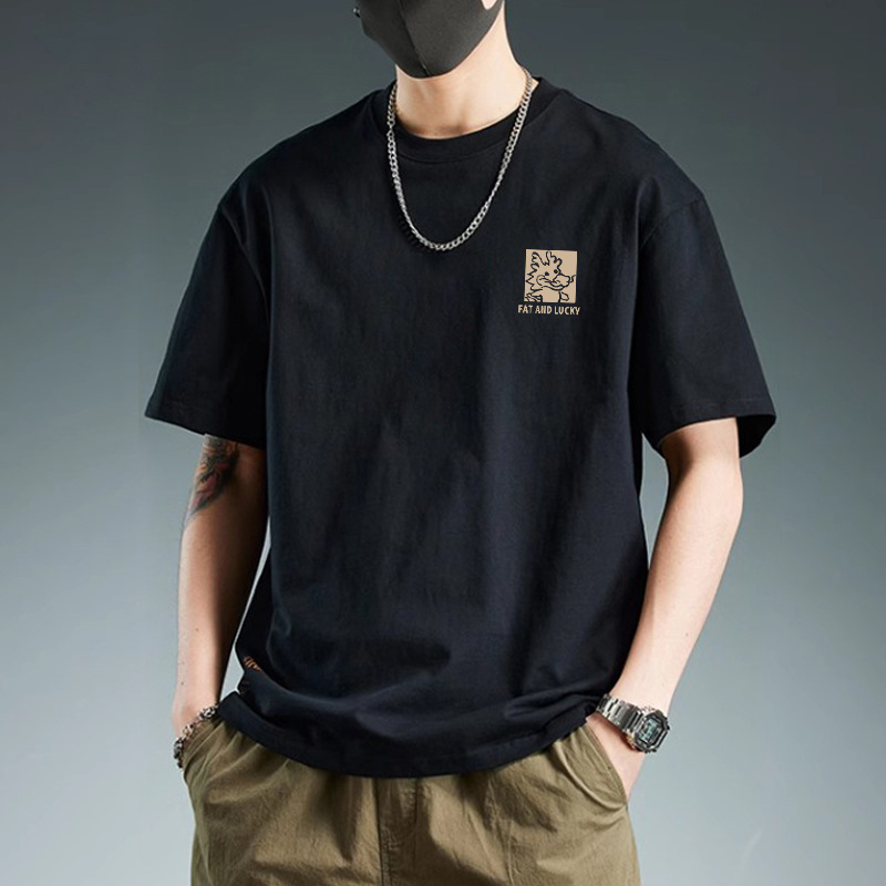 Short-sleeved men's pure cotton T-shirt base layer, a trendy brand's 2025 new loose American retro top garment details Picture
