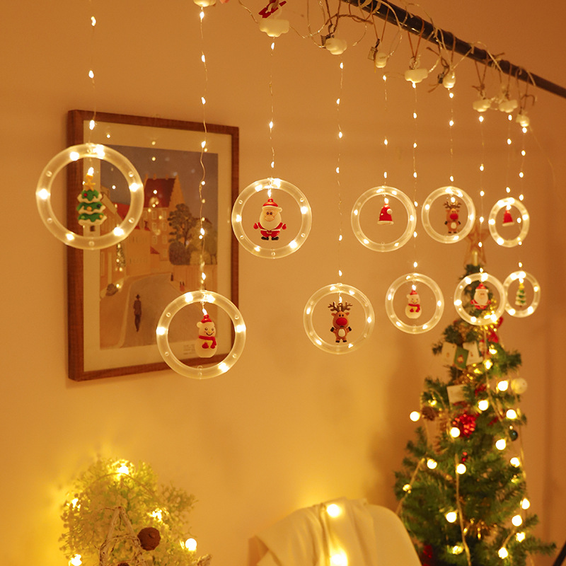 跨境新品圣诞节灯串圣诞老人卡通造型窗帘灯LED彩灯房间橱窗装饰