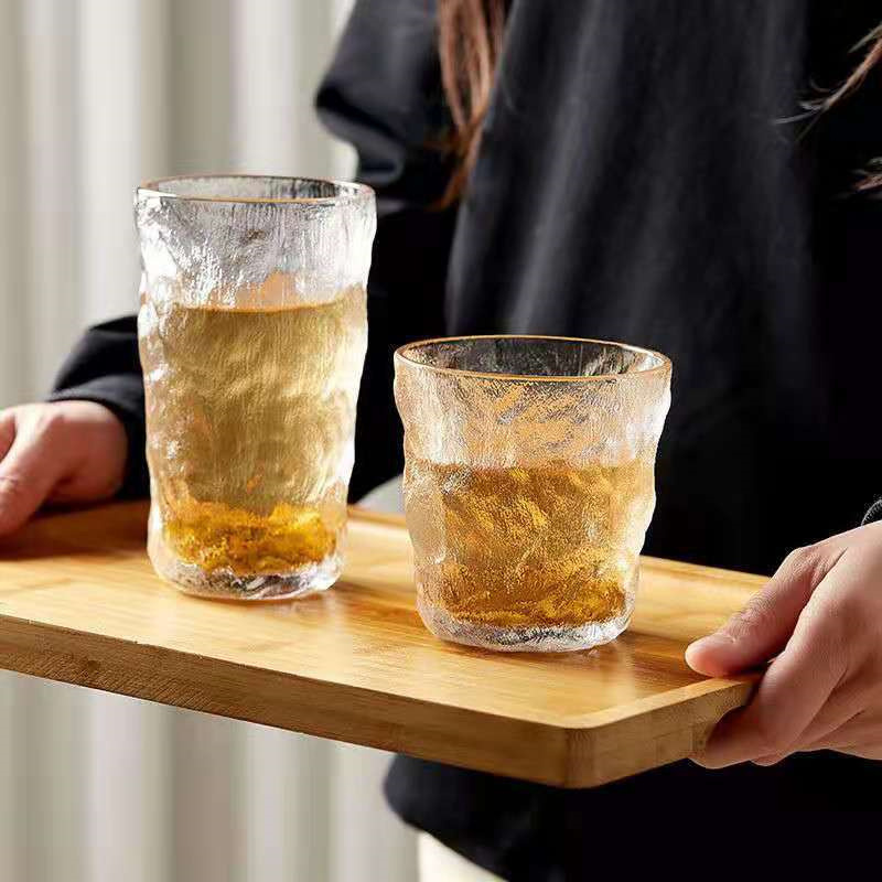 日式透明冰川玻璃杯家用喝水杯子夏日啤酒杯红酒杯果汁杯树皮纹杯详情图2