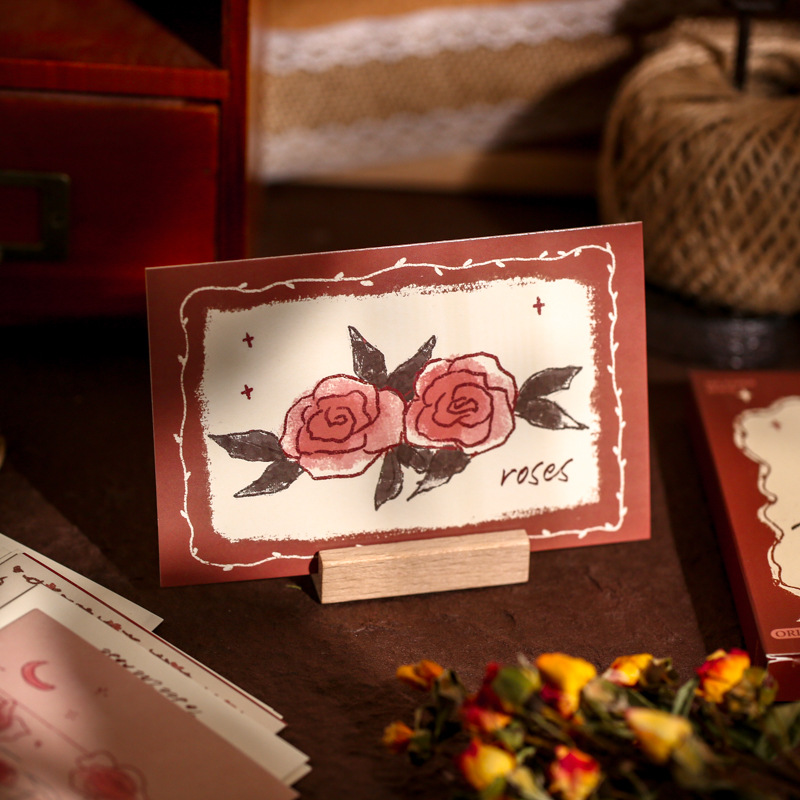 纸先生盒装明信片 玫瑰与她系列 创意ins手绘花卉手帐贺卡 30张入详情图3