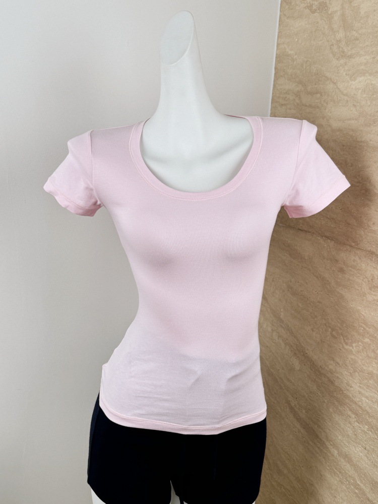 skims2025 Summer U-neck off-the-shoulder short-sleeved T-shirt for Women, tight-fitting and slimming American Spice top for women pic 20