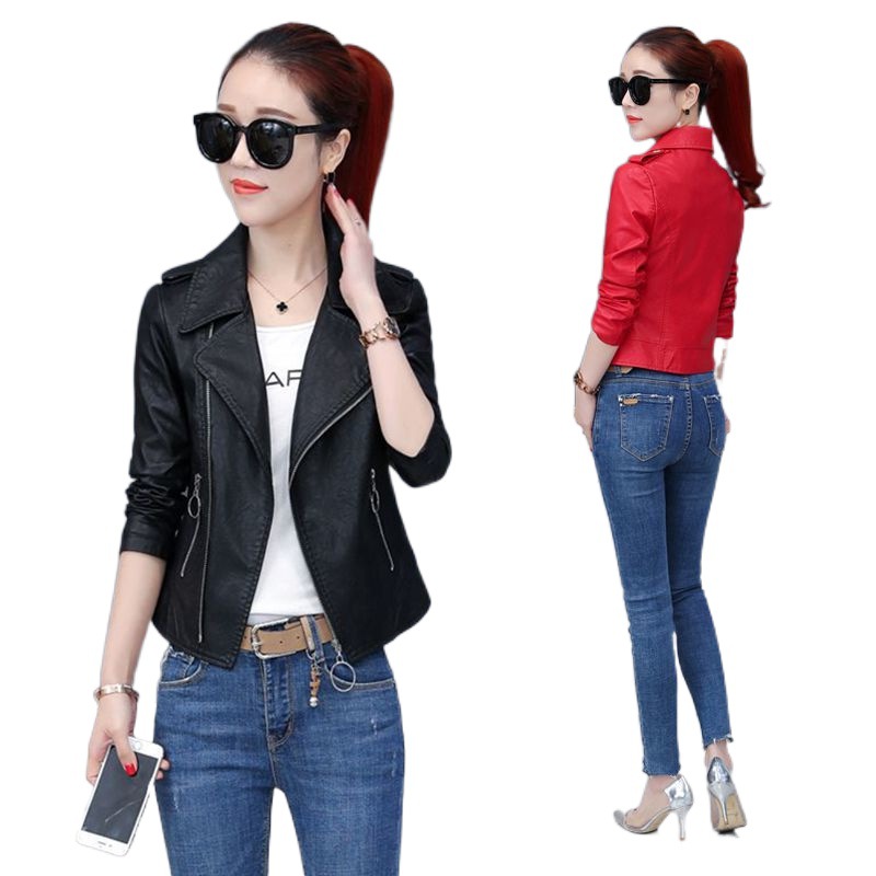 The 2024 Spring and Autumn new Korean-style slimming and form-fitting motorcycle leather jacket, short coat, and women's leather jacket Item Picture