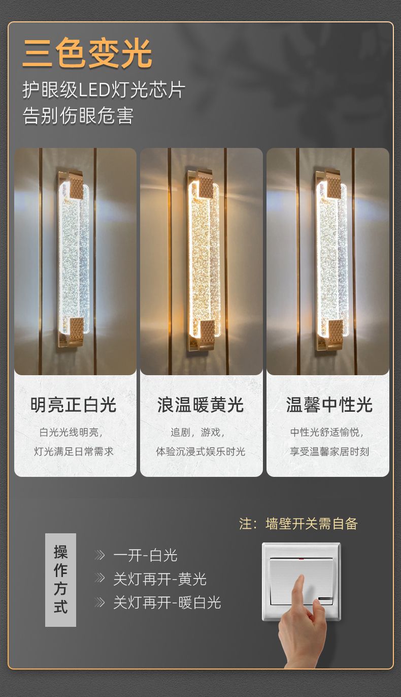 水晶壁灯气泡轻奢客厅电视背景墙灯装饰灯高级感过道卧室床头灯具详情3