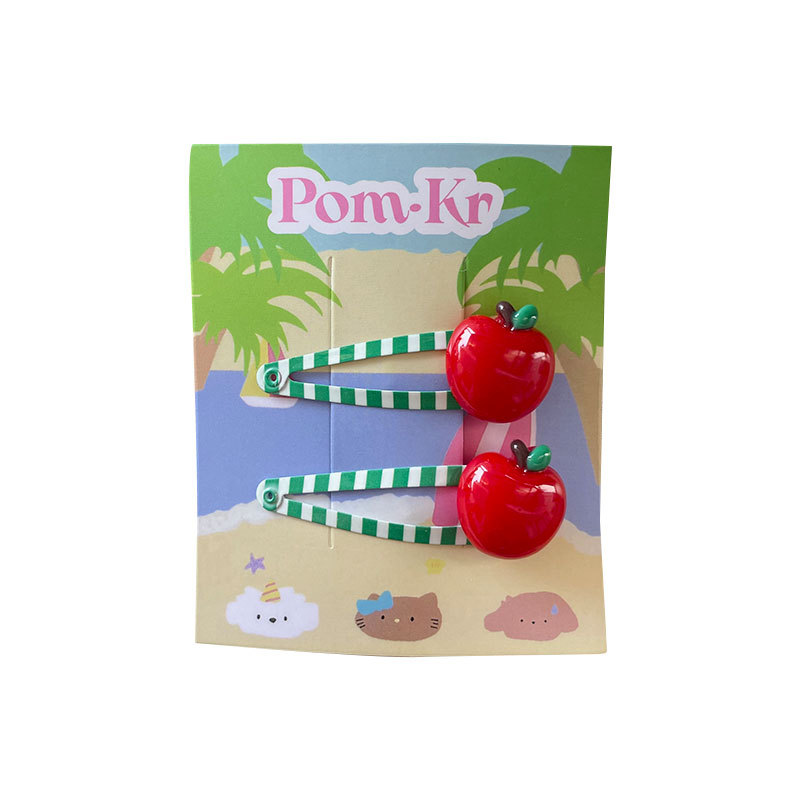 New Korean cartoon water drop apple hairpin, girl's forehead loose hair, bye-bye hairpin, children's matching hair accessory for girls Item Picture