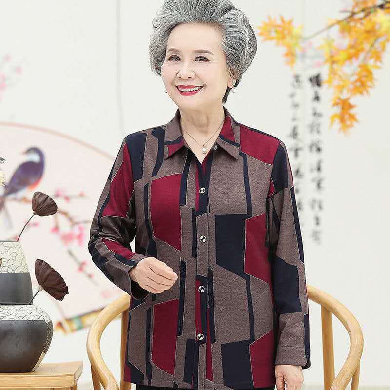 中老年秋季妈妈装棉格子衬衫秋款女装新款洋气妈妈装长袖衬衣棉女