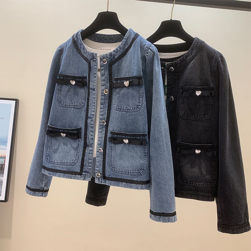 Small Fragrant Wind Winter Female 2023 Autumn New Bow Thin Korean Version Of Autumn And Winter Round Neck Short Top Specification drawing