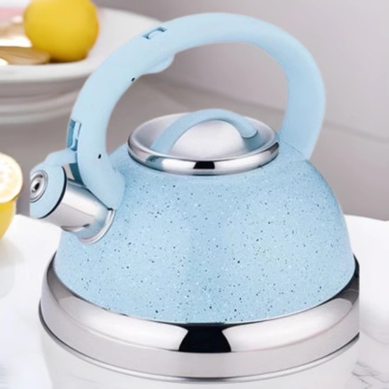Pink dot-dotted whistling kettle with rubber and plastic handle, new Amazon cross-border whistling kettle, 3.5L gas universal Application Scenario