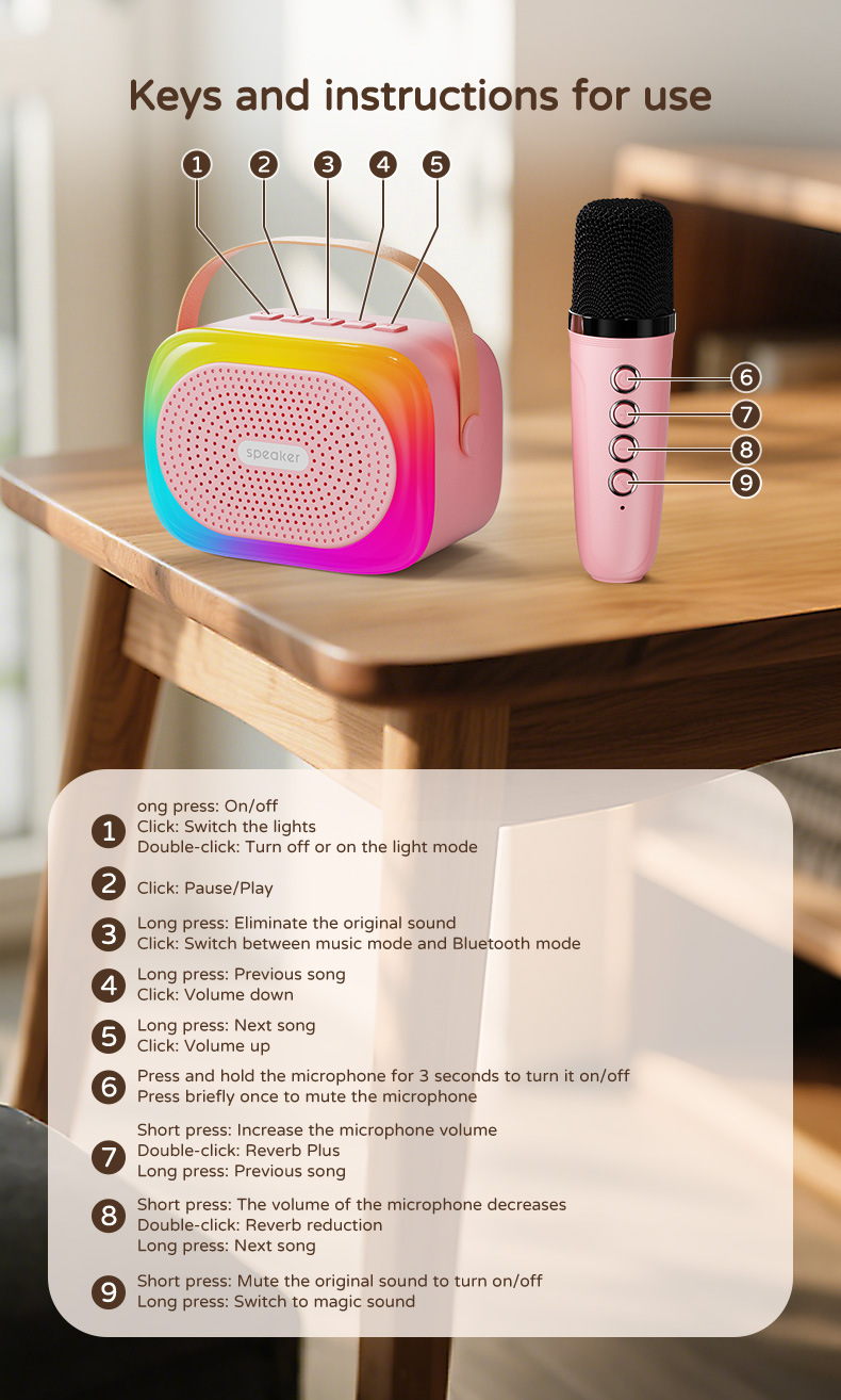 跨境热销无线蓝牙小音箱便携家庭户外唱歌专用话筒音响一体麦克风详情19