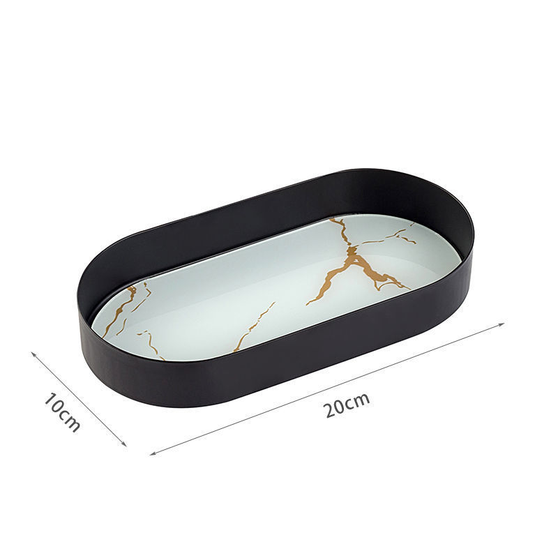 Light luxury Nordic ironwork storage tray, light luxury style desktop storage box, bathroom cosmetics key tray, entrance hall storage rack Specification image