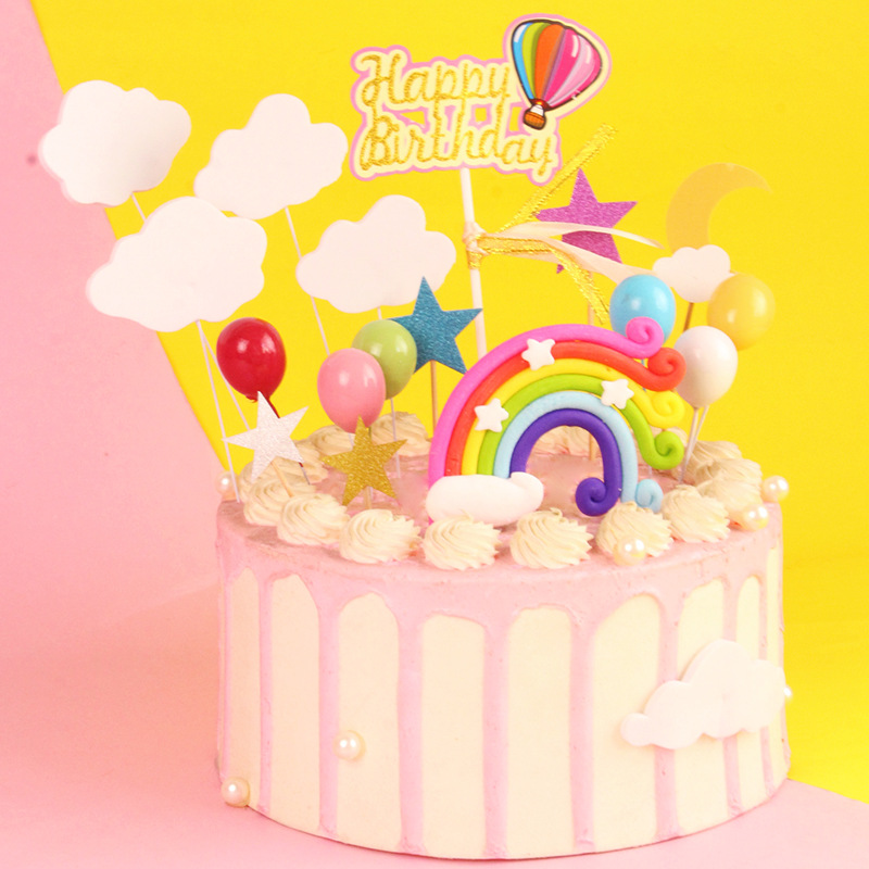亚马逊速卖通派对庆生蛋糕装饰套装软陶彩虹蛋糕插牌生日蛋糕插件详情图3