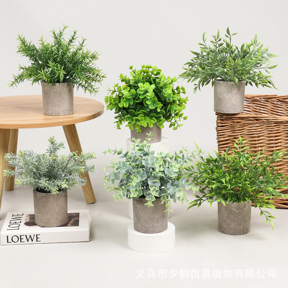Cross-border home decoration items, including simulated green plant combinations, cylindrical pulp potted artificial flowers, simulated bonsai, and small desktop ornaments details Picture