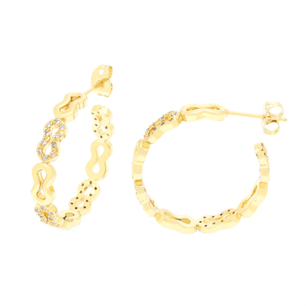 Cross-Border New Star C-Shaped Earrings Copper Micro-Inset Zircon Personality Exaggerated Big Ear Earrings Ins Ear Accessories Item Picture