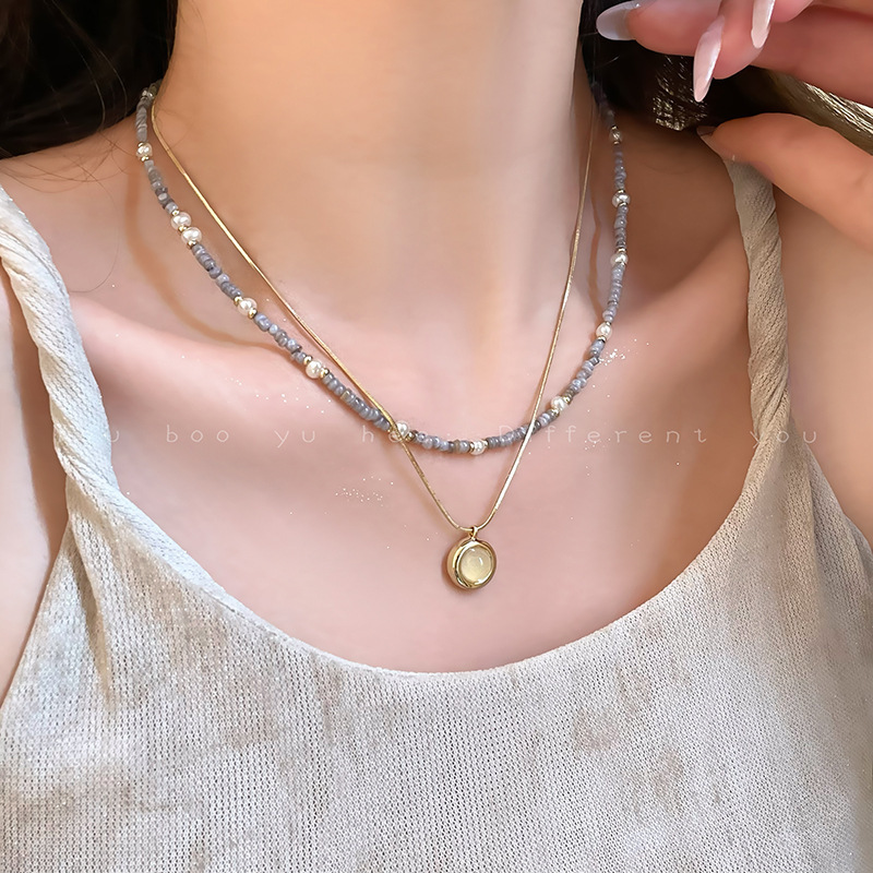 新款轻奢小众高级感锁骨链24k精致百搭天然石珍珠叠戴项链饰品女详情9