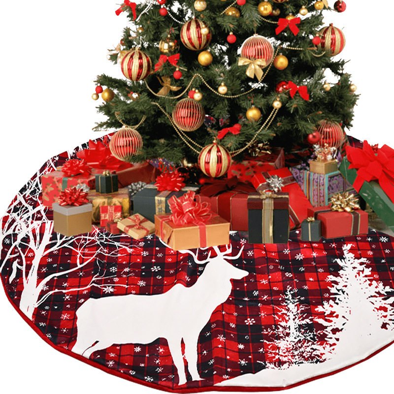 跨境新款圣诞节装饰120CM红黑格印刷麋鹿树裙圣诞树底围裙装扮详情图4