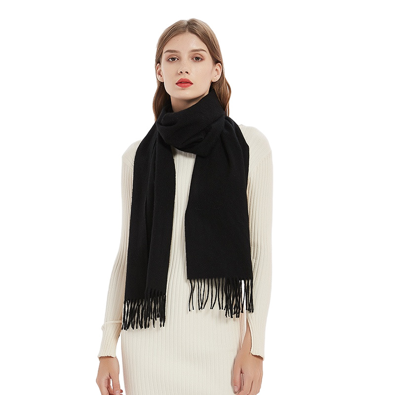 Wool Scarf Wholesale Solid Color Scarf Women's All-In-One Autumn/Winter Bib Thickened Warm Shawl Simple Fringe Red Scarf Item Picture