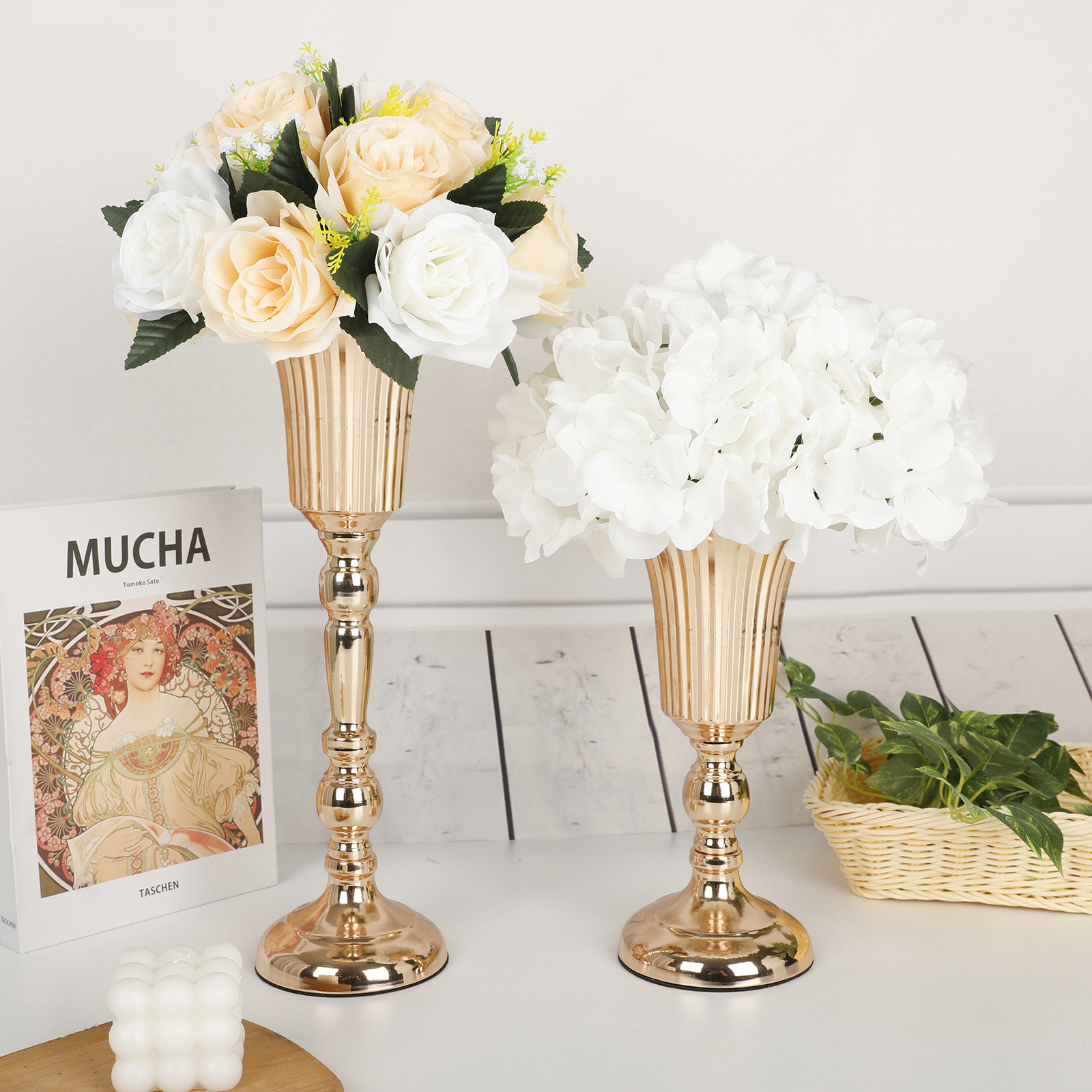 Cross Border Metal Table Flower Ware Iron Decoration Stage Wedding Props Simulation Flower Tray Wedding Table Decoration