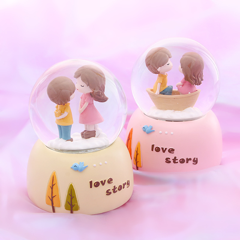 65 Small Luminous Crystal Ball Cute Cartoon Figure Night Light Home Tabletop Decoration Couple Birthday Gift Item Picture