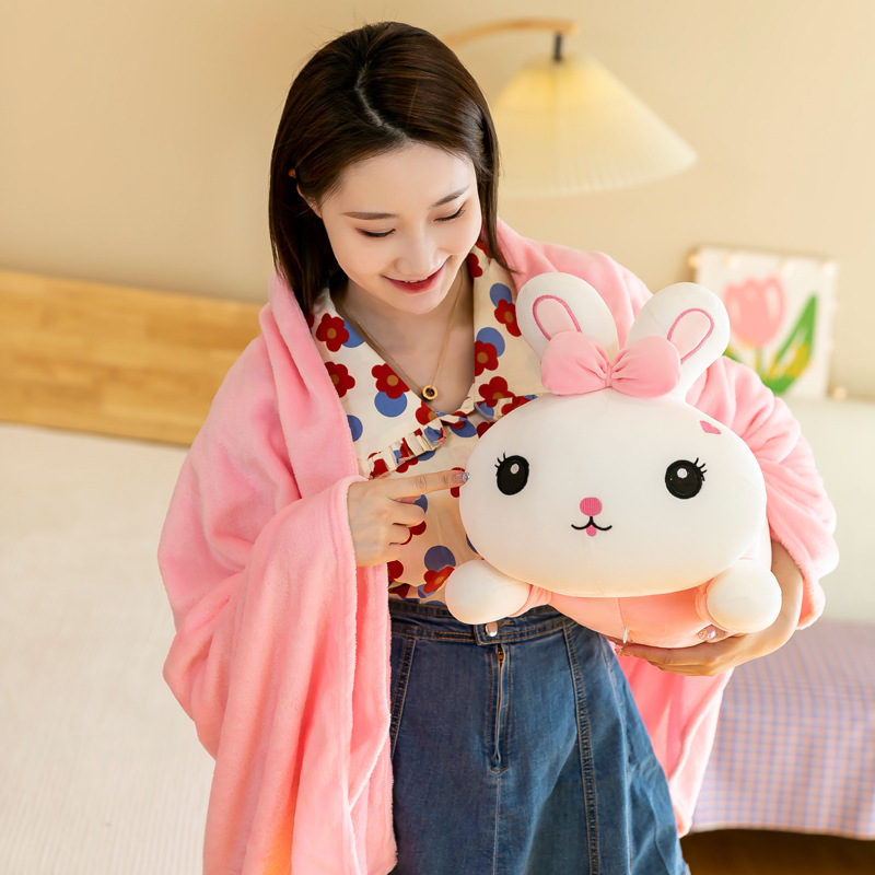 Wholesale of cartoon milk tea rabbit air conditioner quilts, two-in-one car air conditioner quilts, throw pillows, nap pillows and quilts, cross-border export details Picture