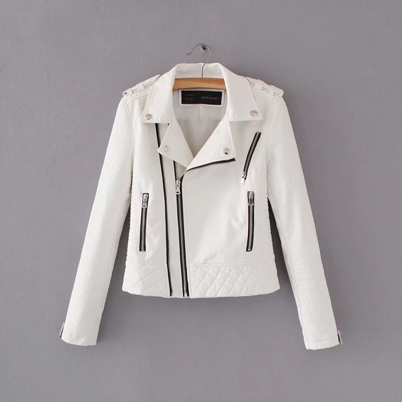 2022 Autumn and winter women's leather jacket, short jacket, zipper, casual quilted, trendy PU short jacket, fashionable motorcycle Specification image