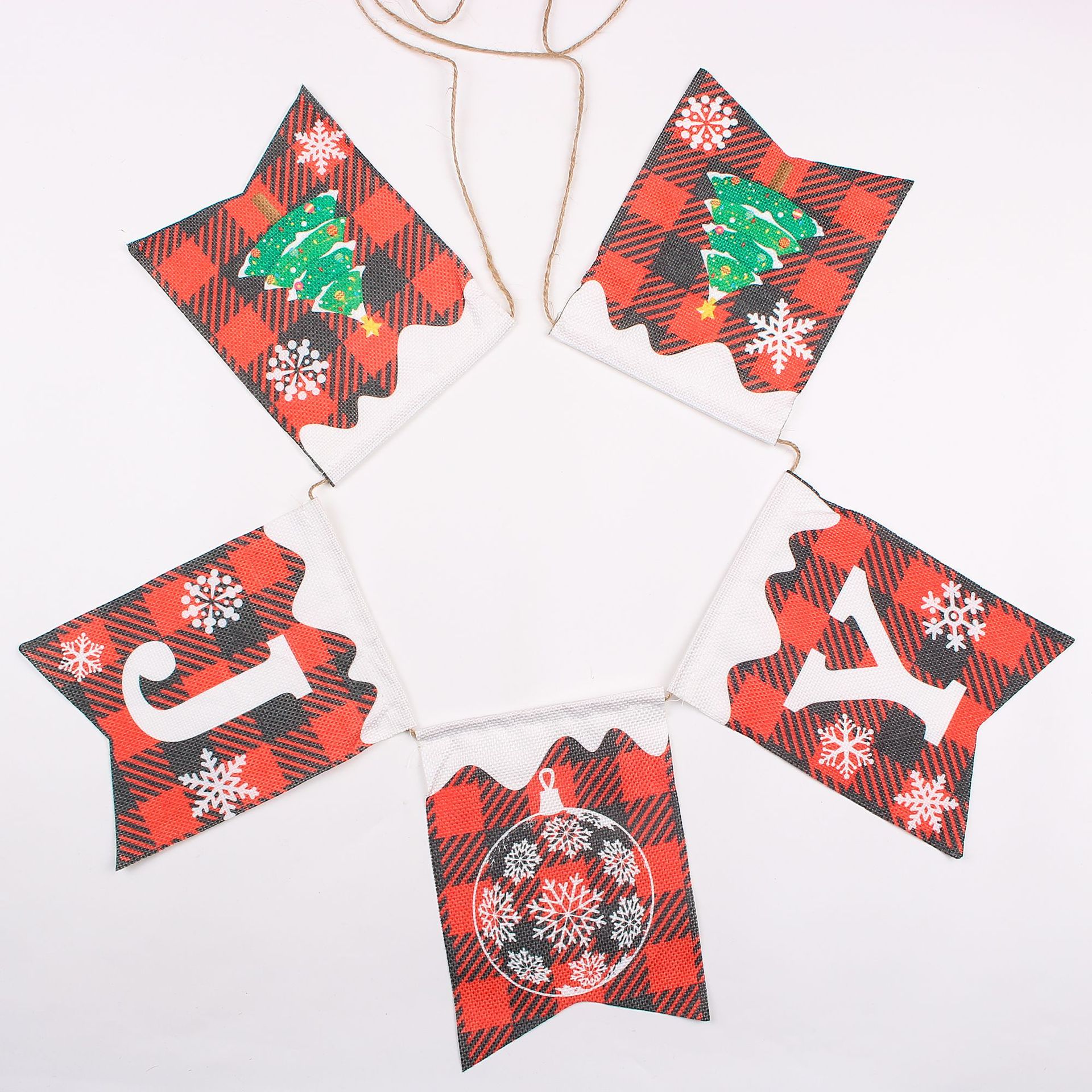 Christmas party decoration banner banner Christmas Tree Snowflake pattern JOY BE MERRY imitation linen swallowtail flag Application Scenario