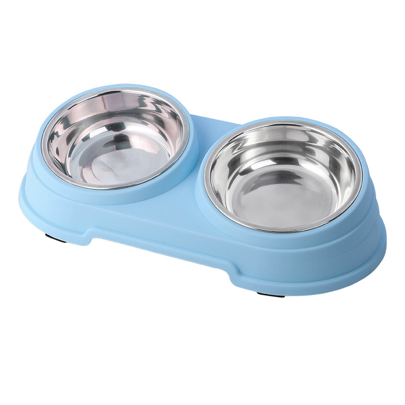 New tilted large double-bowl pet stainless steel dog bowl, pet cat and dog basin in color box Application Scenario