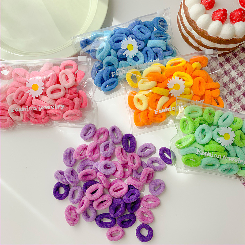50 Pieces With Towel Scrunchies Children's Candy Colored Hair Cord Head String Gradient Color Seamless High Elastic Rubber Band Towel Loops
