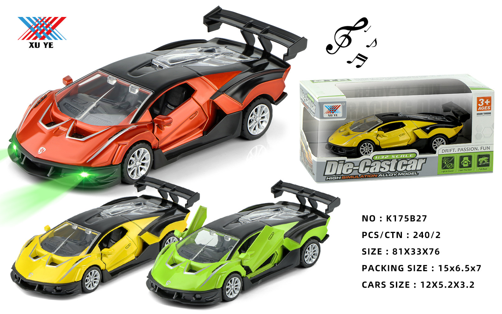 1:32 Alloy Car Multiple Models Open Scissor Door Return Light Music Boy Car Collection Gift Specification drawing