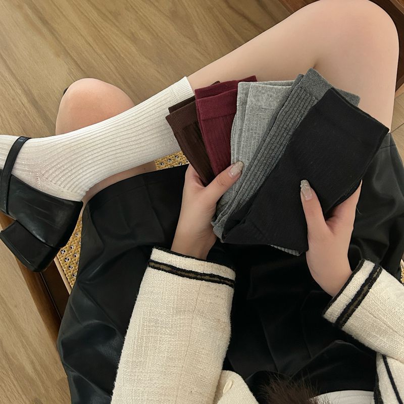 袜子地摊一件代发灰色袜子女中筒春秋薄款精梳棉日系色安可拉红堆堆袜夏季长筒袜一件代发