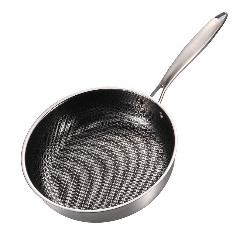 Manufacturer's stainless steel household flat-bottomed frying pan, non-stick pan, deep frying and stir-frying pan, uncoated steak frying pan, one-piece consignment details Picture