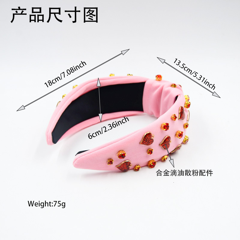 Qiwei Accessories' exclusive new fashionable cross-border Valentine's Day hair band from Europe and America, fabric, fashionable knot, diamond-encrusted, glitter, heart-shaped accessory for women details Picture