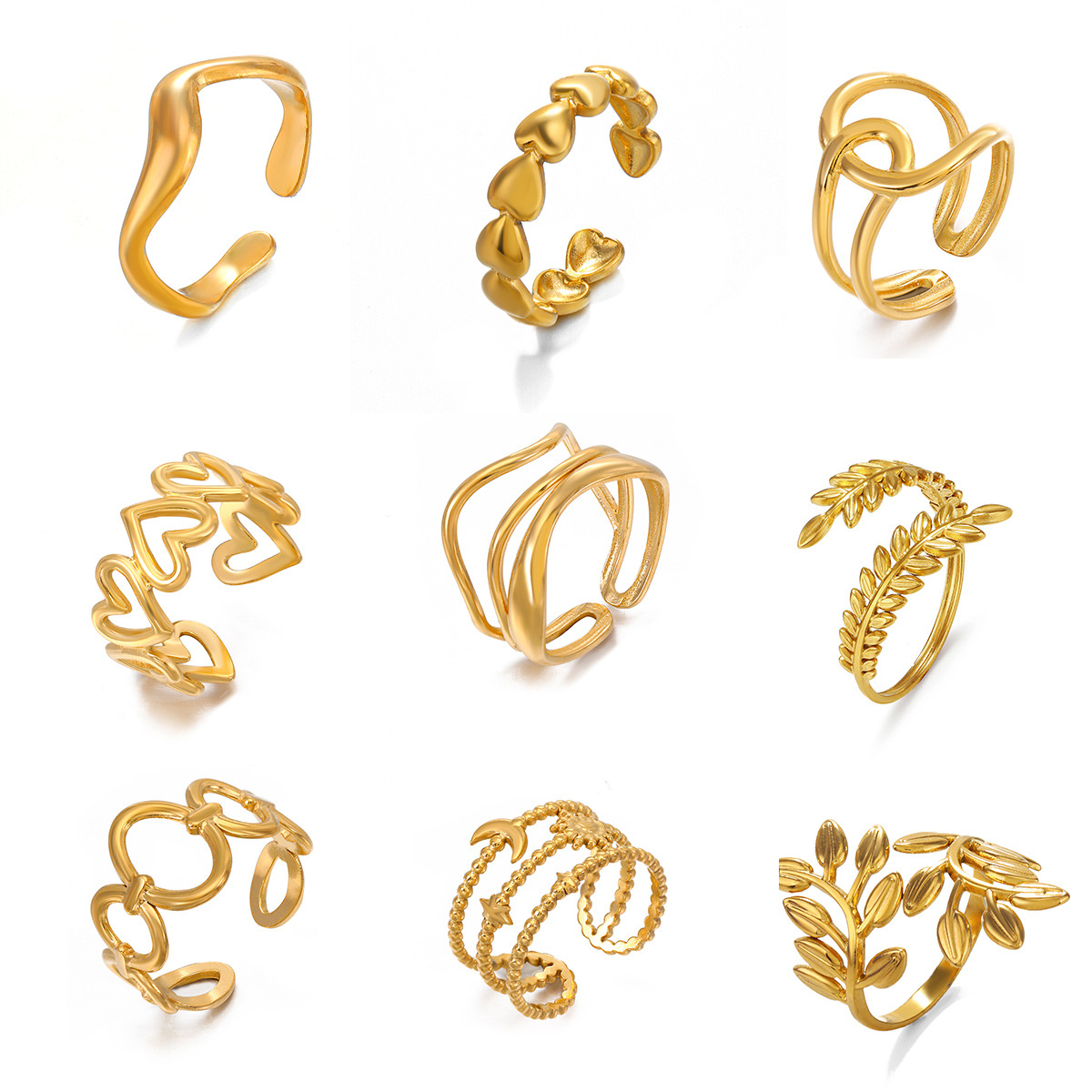 Wholesale of stainless steel heart-shaped open rings for women with unique hip-hop lines and crossed hearts in Europe and America Item Picture