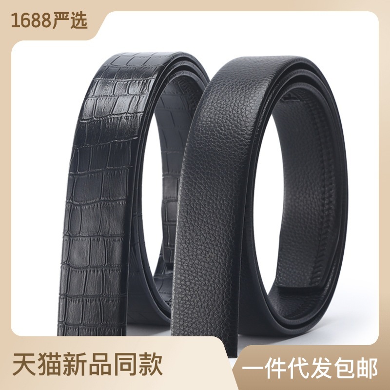 Men's Scratch-Resistant Automatic Buckle Mid-Youth Alligator Cowhide Belt With Trendy Korean Version Headless Belt