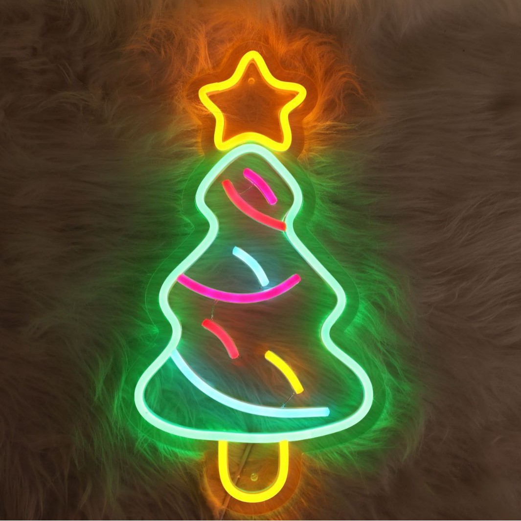 led霓虹灯背板圣诞树 透明亚克力霓虹灯 万圣节摆件节日氛围灯