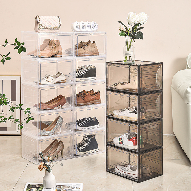 Shoe Box Hard Box Magnetic Absorption Sodium Transparent Acrylic Doll Bag Hand Office Storage Box Rack Thickened Large Side Open Shoe Cabinet