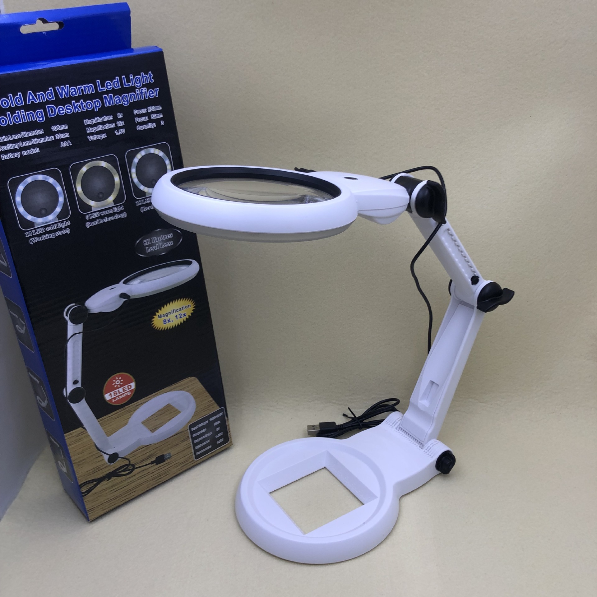 New 3B-1E folding handheld desktop with 18 LED lights, magnifying glass strap, master mirror gift, magnifying glass for the elderly
