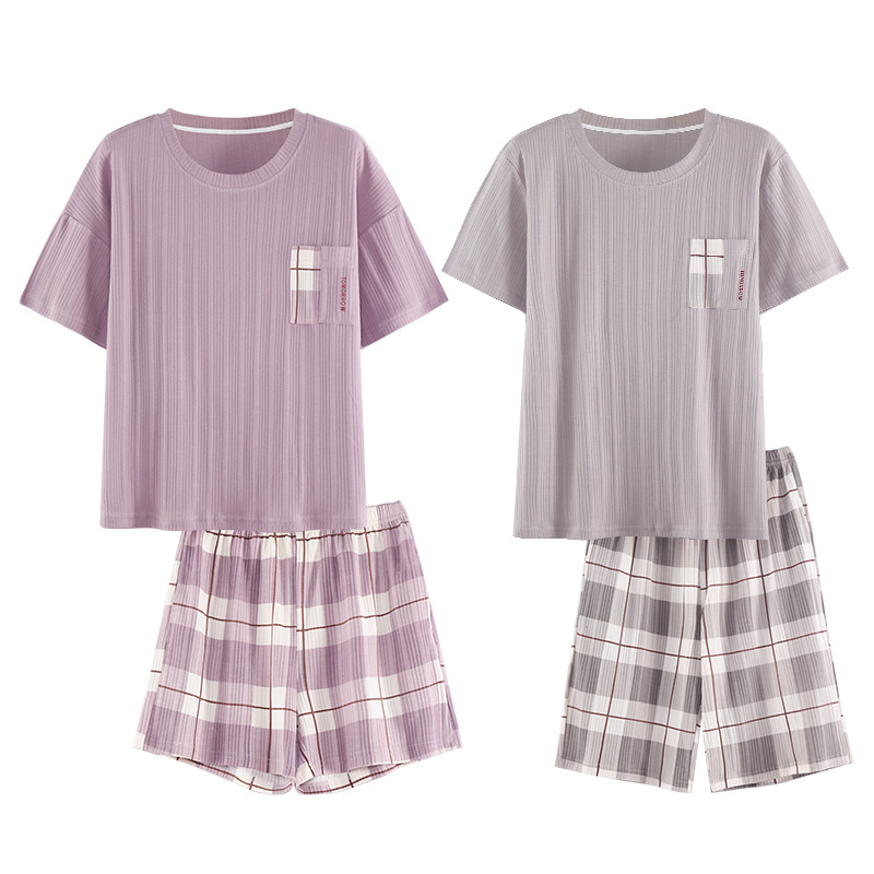 Summer couple pajamas for women, summer cotton, summer short sleeves and shorts for men, cartoon new home wear sets for women, Muji Item Picture