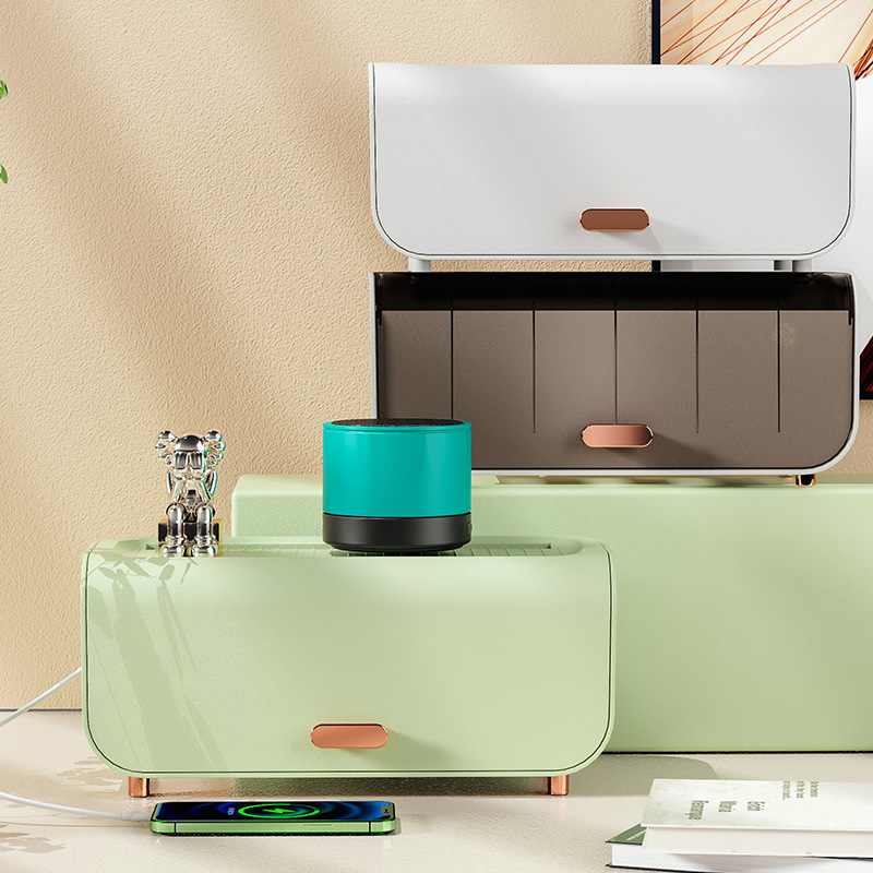 Light Luxury Plugboard Storage Box Power Data Cable Charger Desktop Finishing With Cover details Picture