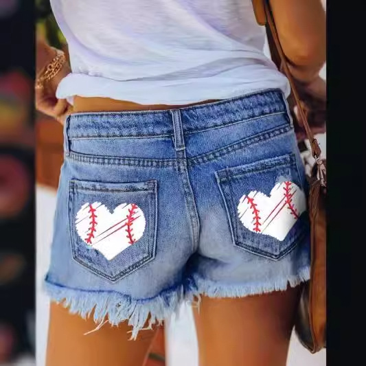 2023 Spring AliExpress Amazon European and American style ripped fringed denim shorts, straight-breasted women's hot pants Item Picture