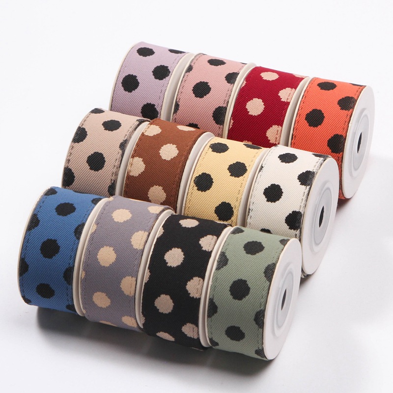 Polka dot printed webbing diy bubble tea color series bow headwear, top hat, clothing gift box, flower bouquet decoration