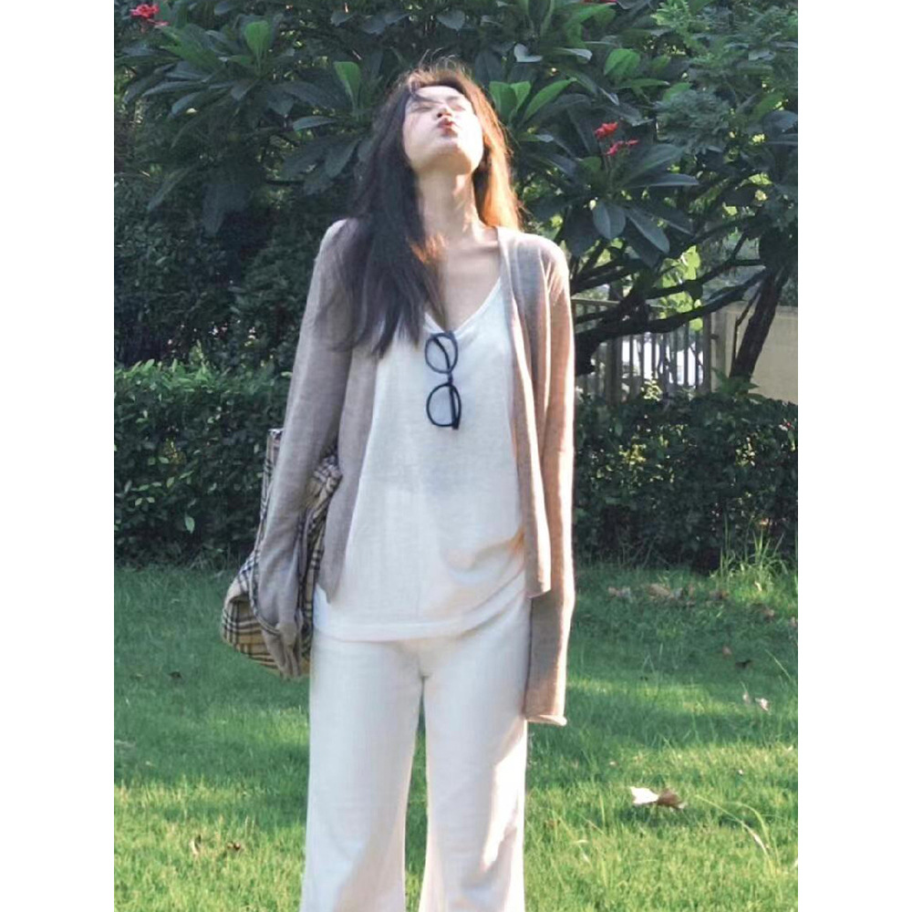 灰色外套女春季2025轻薄韩版慵懒风chic针织开衫简约防晒长袖上衣详情图4