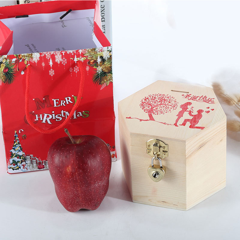 Factory wholesale Christmas peace fruit gift wooden boxes, solid wood packaging boxes, household piggy banks, jewelry storage boxes details Picture