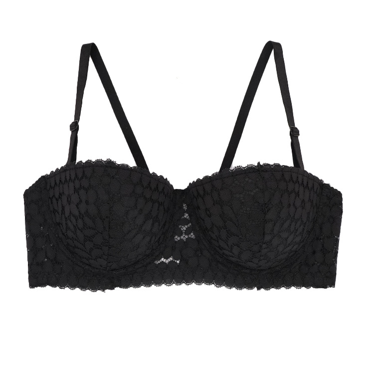 Olivia's Night black lace lace-trimmed lingerie, thin top and thick bottom, youth gathering, all in stock. Lace lingerie strapless bra wholesale Item Picture