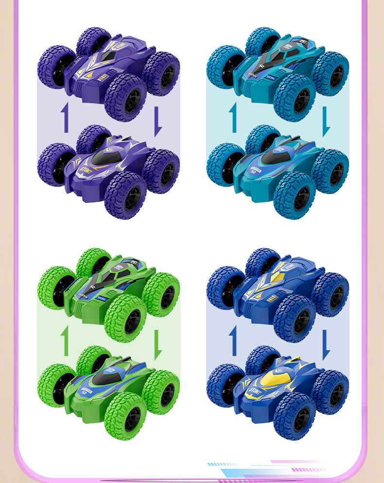 跨境新品儿童四驱双面惯性车特技翻滚模型男孩玩具车地摊玩具槐兴7766详情8