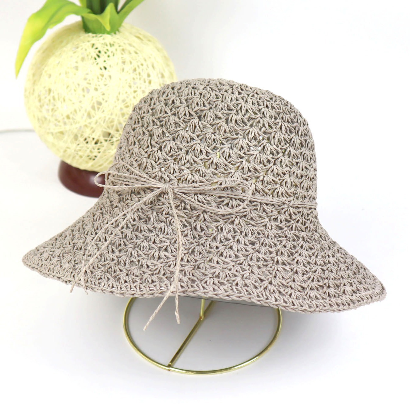 Handmade Paper Crochet Hat Summer Women's Sun Hat Outdoor Sunscreen Fisherman Hat Seaside Beach Straw Hat In Stock Specification drawing