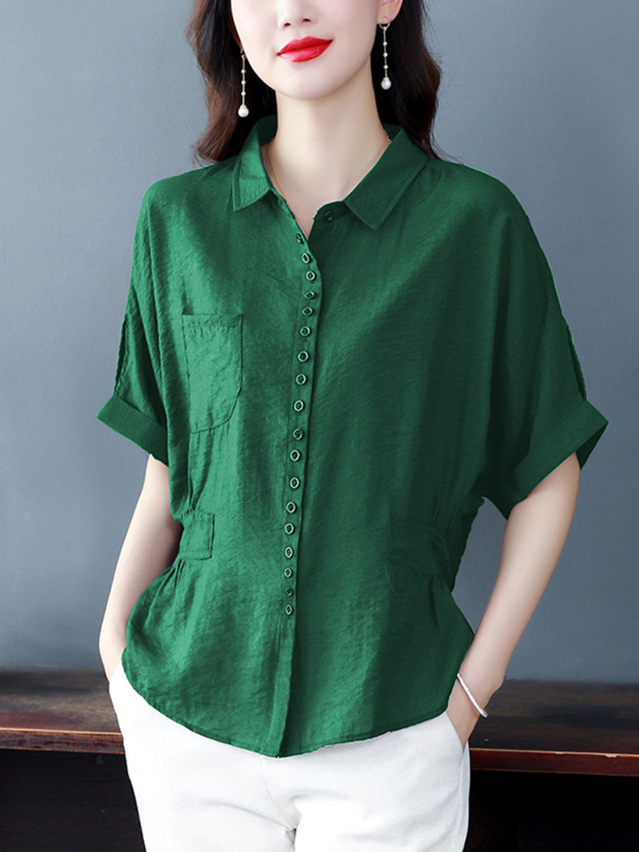 New Spring/Summer 2024 cross-border trade slimming, versatile and belly covering cotton and linen top, short-sleeved shirt, women's shirt Specification image