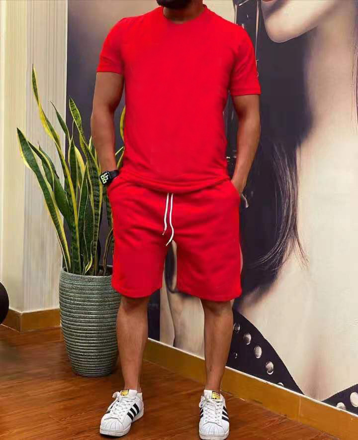 Europe And The United States Solid Color Shorts Nk Summer Men's Two-Piece Clothing Fashion Casual Short-Sleeved Shorts Running T-Shirt Set Application Scenario