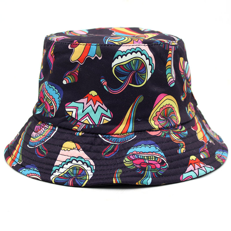 Amazon hot new cute colorful mushroom print fisherman hats for men and women outdoor sunshade hats basin hats